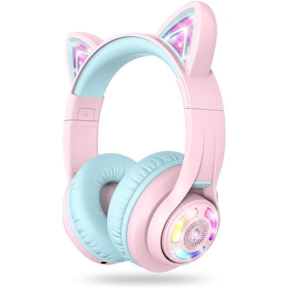 Cat Ear Kids Bluetooth HeadphonesLED Lights Up74/85/94dB Volume Limited